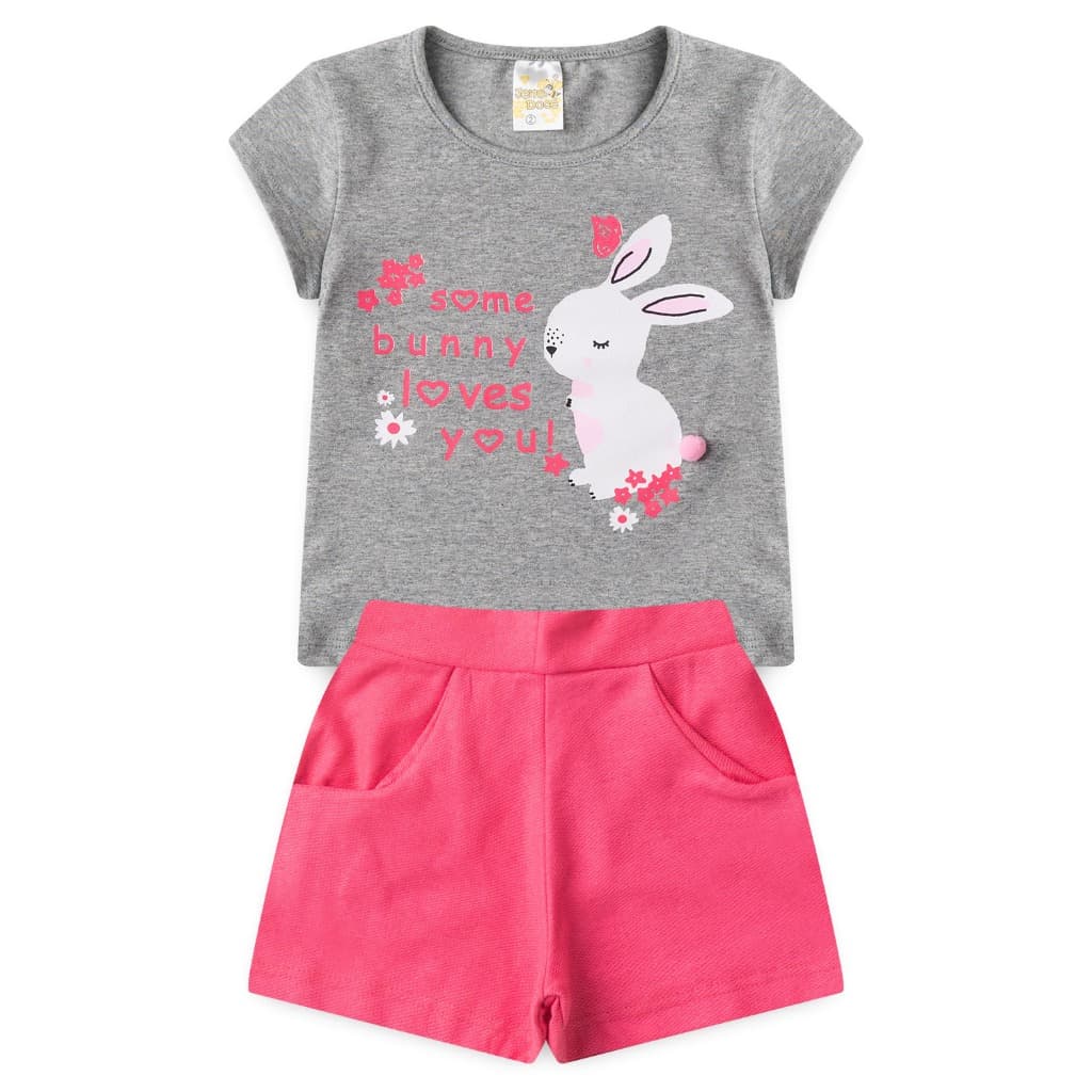 Conjunto Feminino Estampa Frontal Coelho - JD Kids - 3834