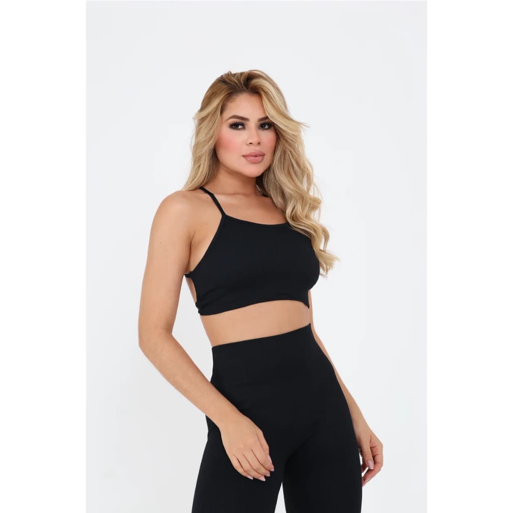 Conjunto Feminino Fitness Canelado Poliamida Grosso Calça Esportivo Academia Yoga