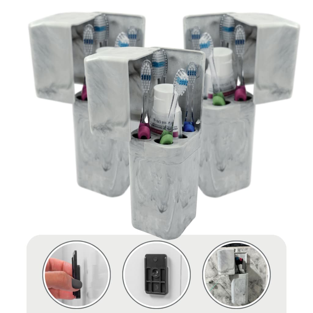 Kit 3 Porta Escova E Creme Dental Com Visual Clean Para Banheiro Fixação Na Parede