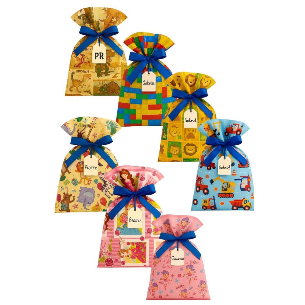 Sacos para presente infantil metalizado com 50 unidades.