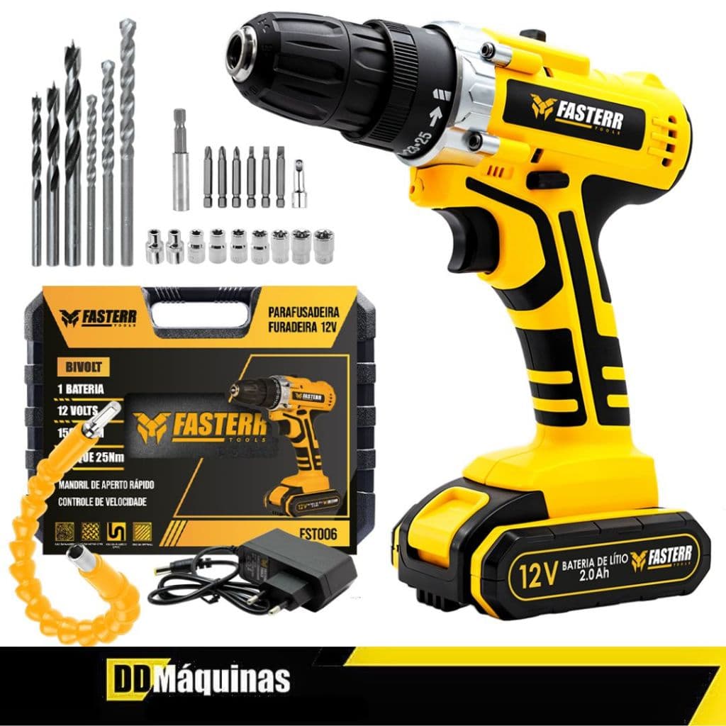 Furadeira e Parafusadeira 12V Completa  Com Bateria 24 Acessórios e Maleta  FST006 - Fasterr