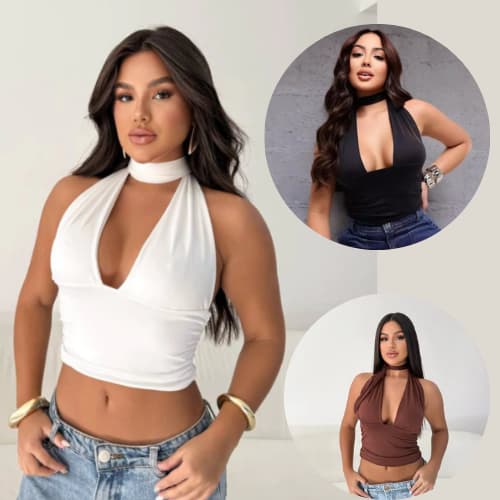 Top Cropped Feminino Com Amarração e Decote | Estilo Boho & Moda Gringa PROMOÇÃO