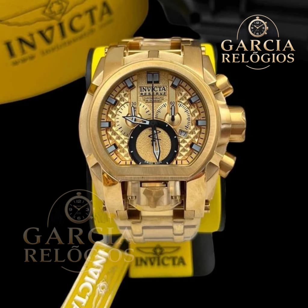 INVICTA MAGNUM ORIGINAL FUNCIONAL BANHADO OURO 18K