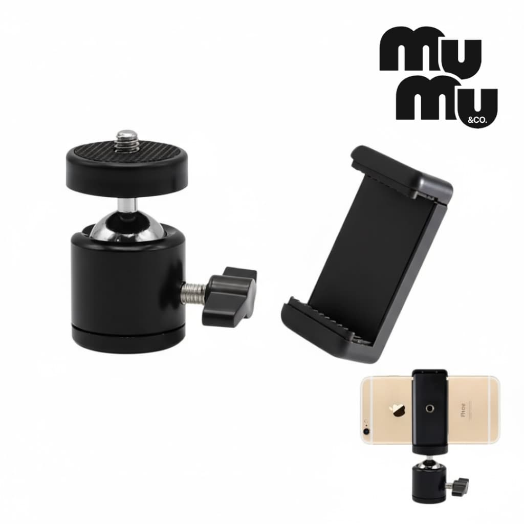 Mini Cabeça Ball Head para Tripé com Rosca 1/4 e Suporte Universal