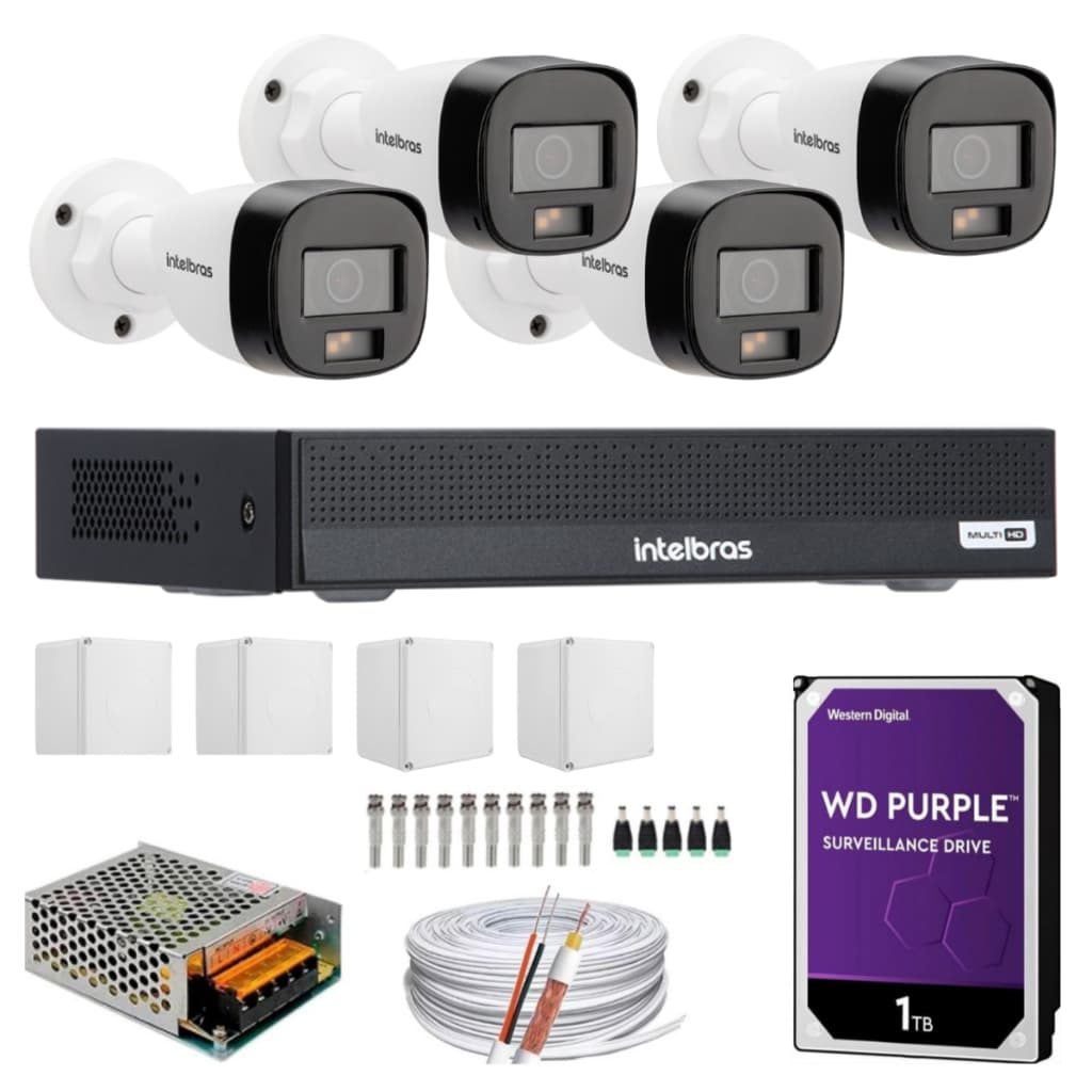 Kit 4 cameras Intelbras full color 1220B G8 hd 1tb Purple