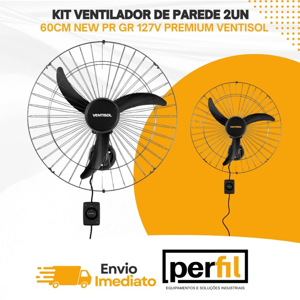 KIT VENTILADOR DE PAREDE 60CM NEW 127V PREMIUM VENTISOL 490 2UN