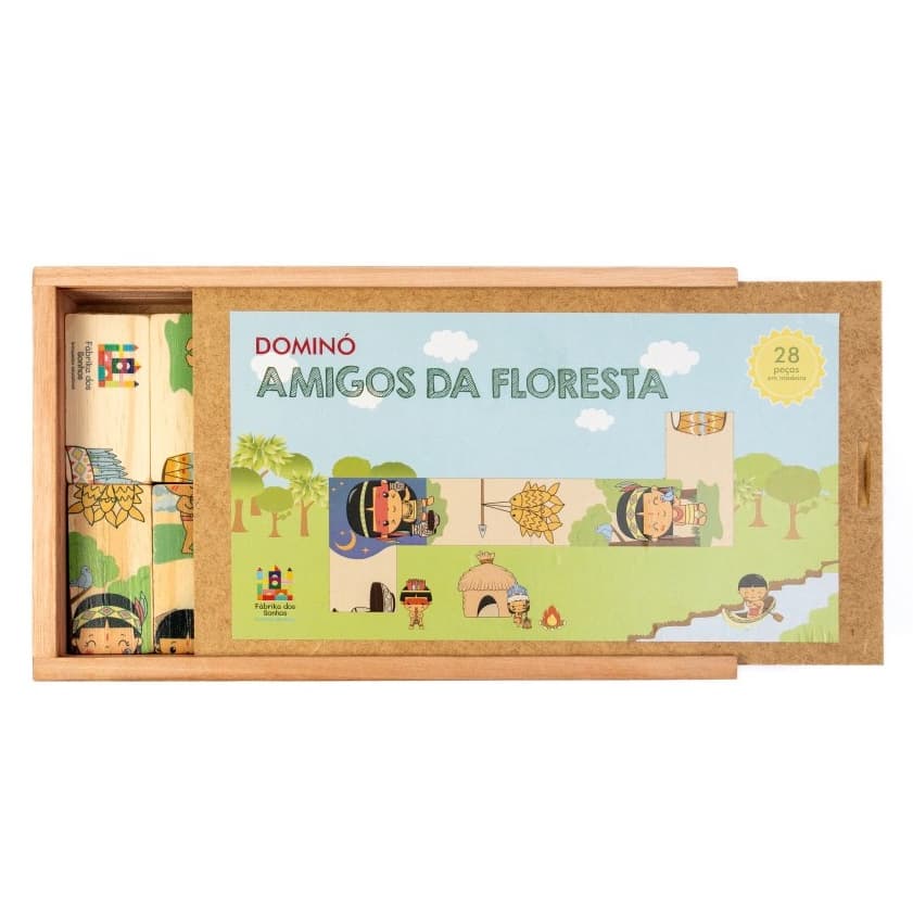 Brinquedo Dominó - Amigos da Floresta Jogo Infantil em Madeira colorido Educativo Montessori