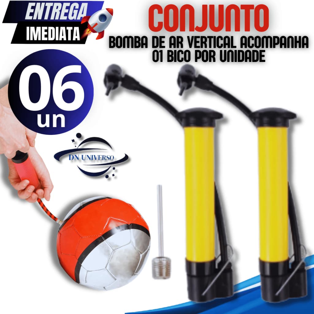 Combo 06 Bomba de Ar Vertical Com 1 Bico de Inflar Alta Durabilidade e Resistencia para sua casa linha premium