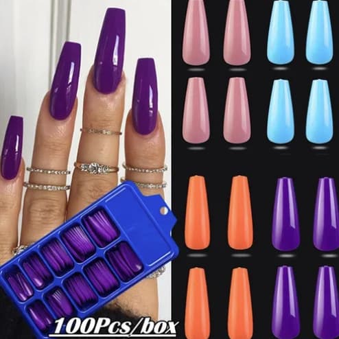 Kit com 100 Unhas Postiças Coloridas – 10 Tamanhos | Manicure Profissional e Uso Pessoal