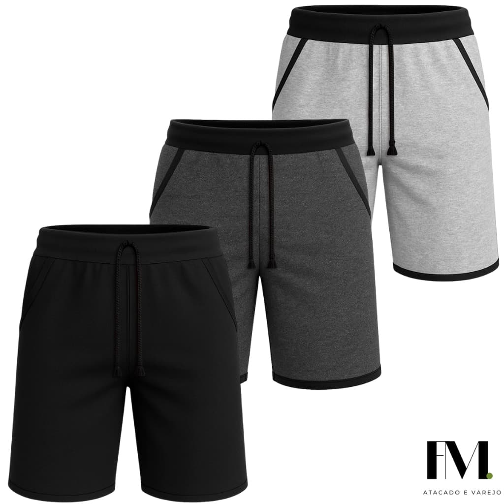 Kit3 Bermuda Moleton Masculina Academia Treino Plus Size