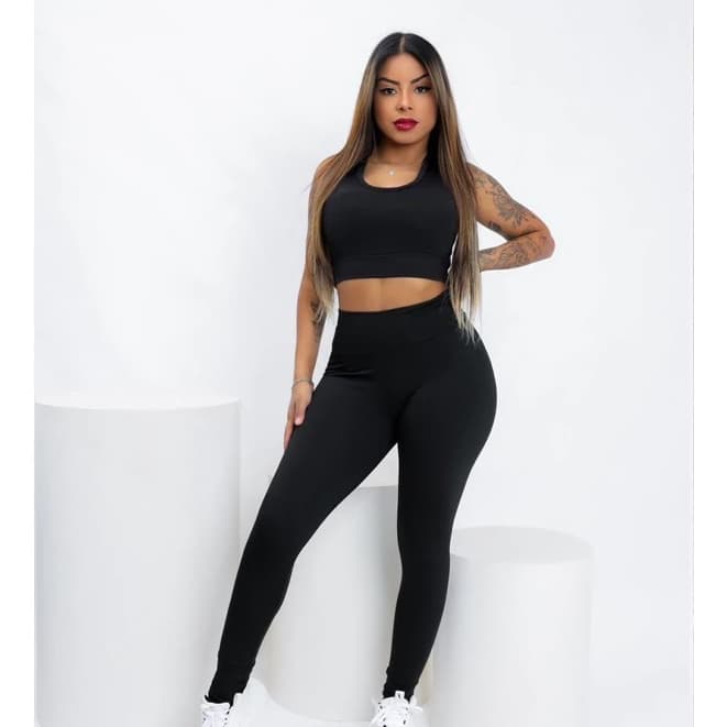 Conjunto de Academia Fitness Calça Legging e Top Nadador Feminino