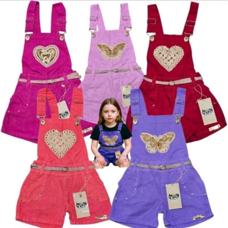 jardineira jeans infantil menina tamanho 1 2 3 anos vestido menina macaquinho infantil menina colorida