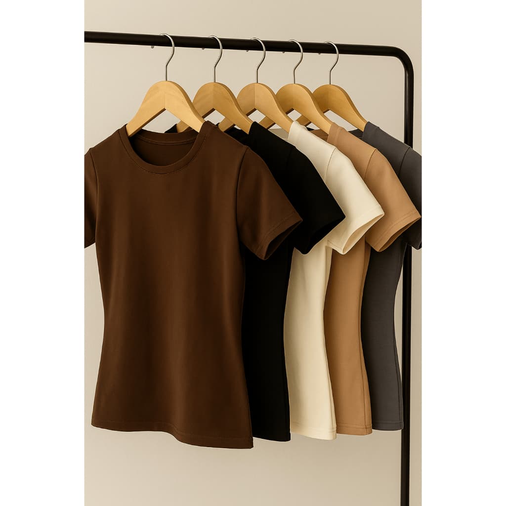 Blusa T-Shirt Camiseta Casual Slim Feminina Básica Malha Suede Light Manga Curta Estilosa