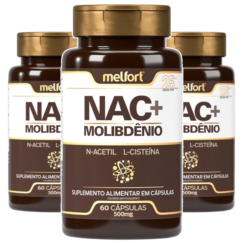 3x NAC + Molibdênio 60caps 500mg Apoio Nutricional Diário N-Acetil L-Cisteína em Cápsulas