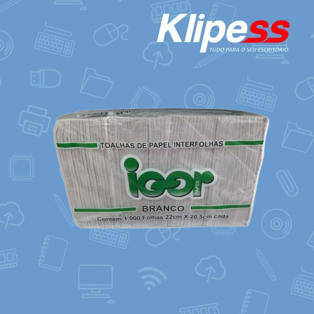 Toalhas de Papel Interfolhas Branco Contém 1.000 Folhas 20cm x 21cm Cada 2 Dobras.