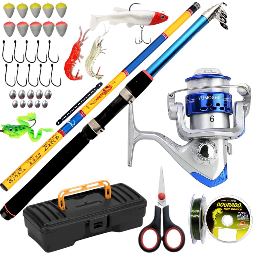 Molinete Vara de Pesca Telescopica Vara de Mão 3,60m Isca Artificial Kit Pescaria Tilapia Robalo