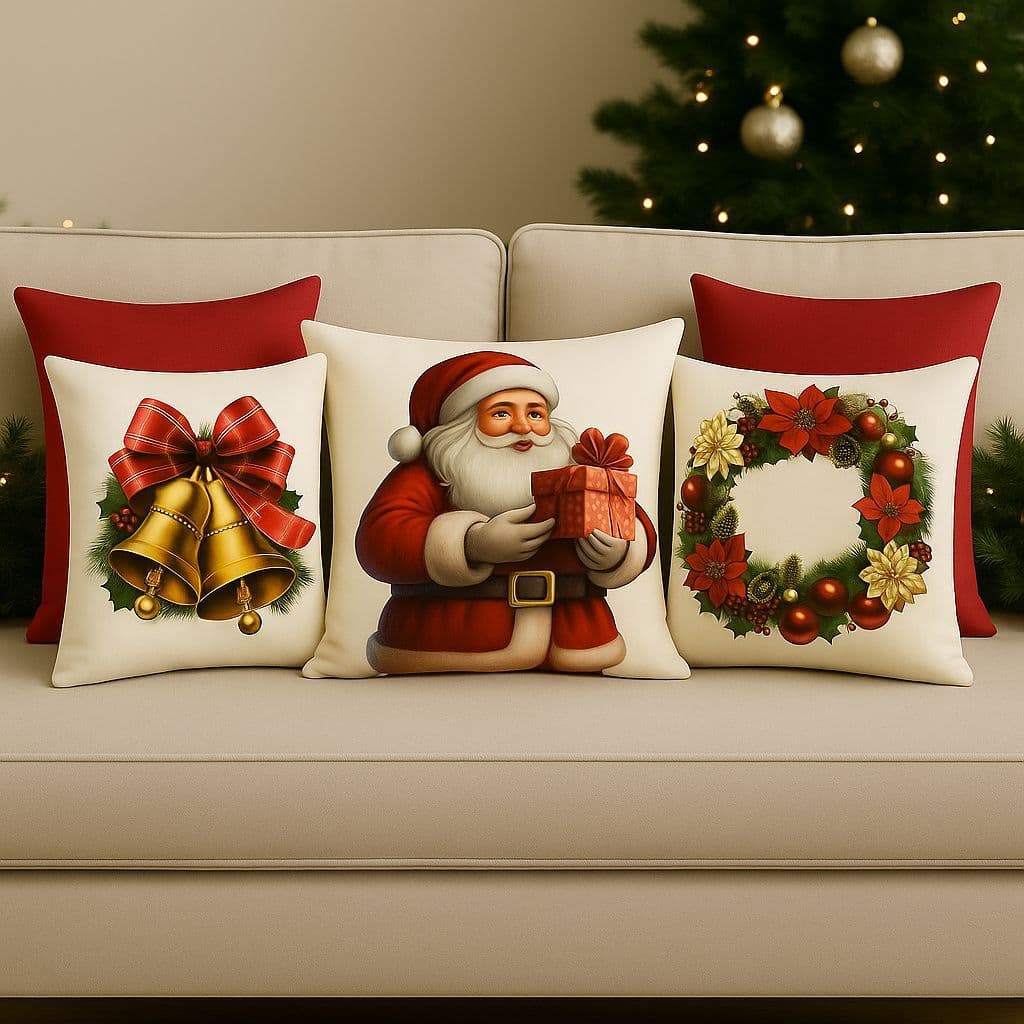 Kit 5 Almofadas de Natal • Enfeites Natalinos para Sala • Decoração Charmosa e Aconchegante