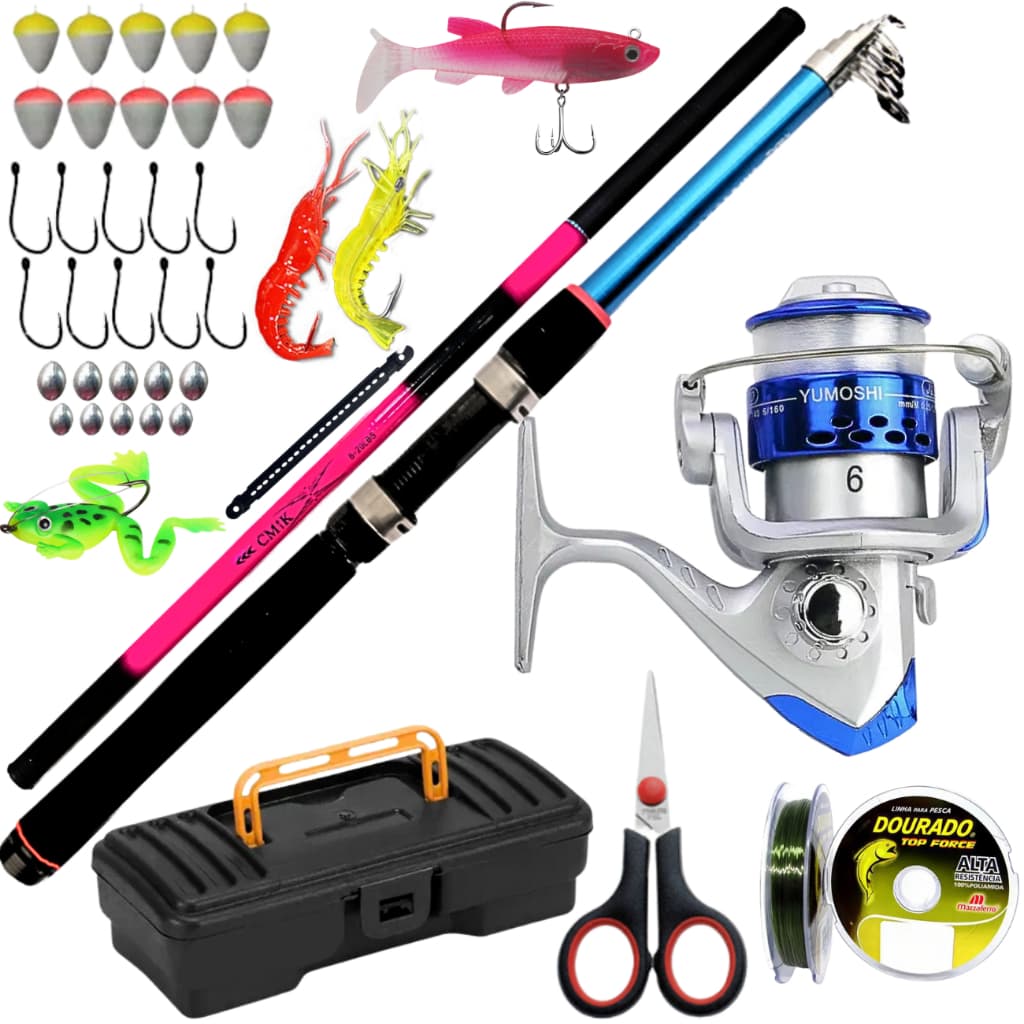 Molinete de Pesca com Vara Telescopica 1,80 Vara Mão 3,60 Kit Pescaria Traira Tucunare Tilapia Piau