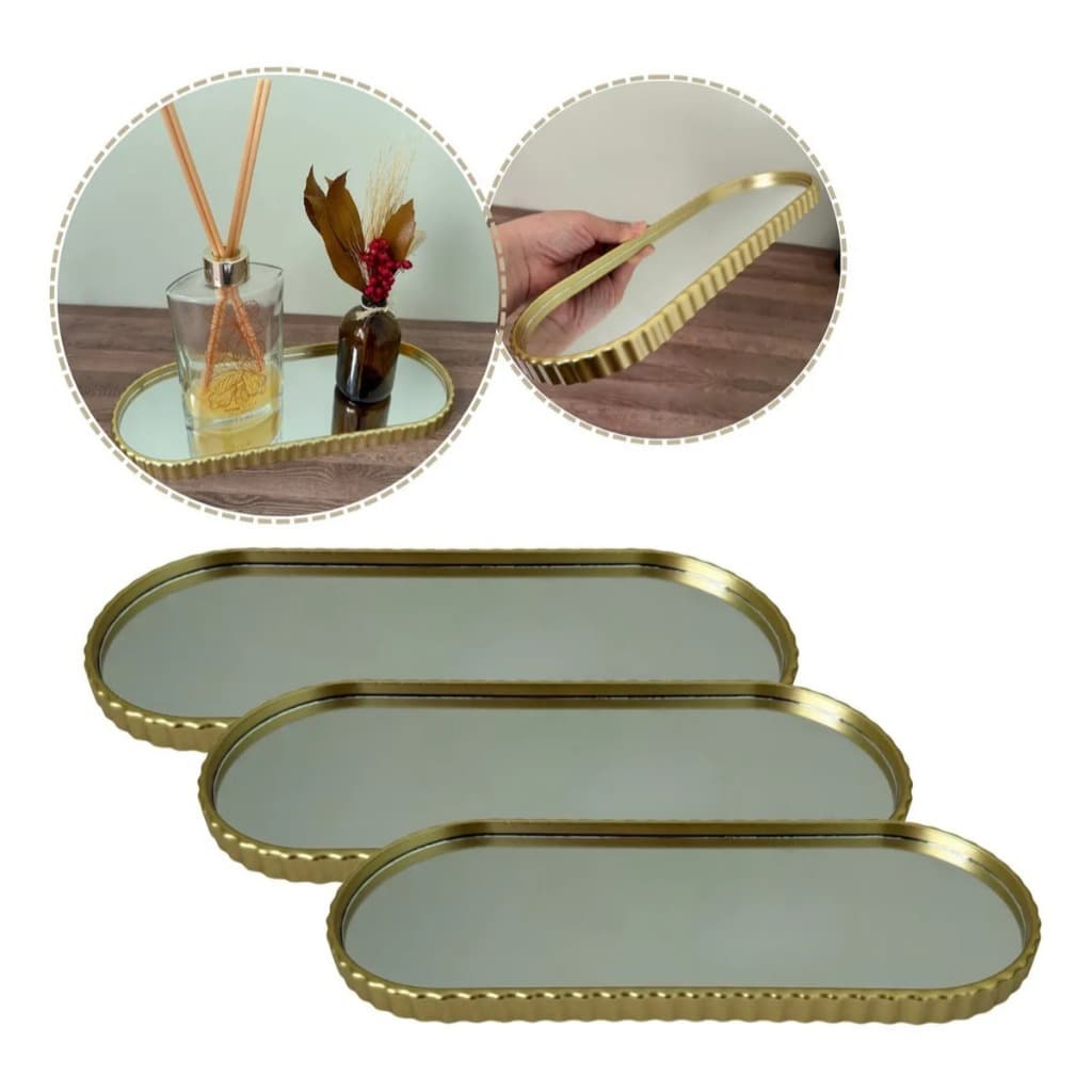 Bandeja Decorativa 2 Em 1 Espelho Parede E Bancada Organizador Decoração Enfeites Luxo