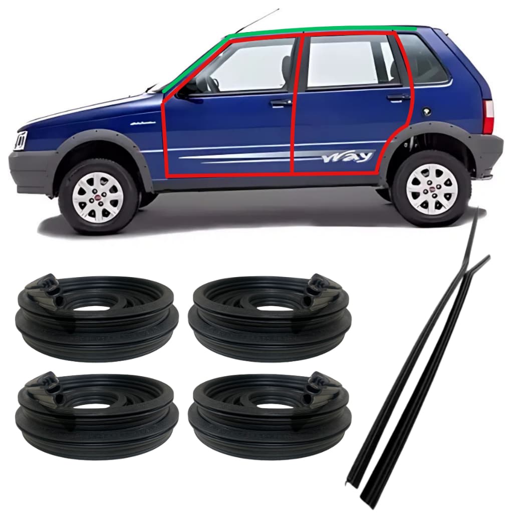 Kit Borracha Vedação 4 Portas + Pingadeira Superior FIAT UNO - Vedação de água Poeira Vento