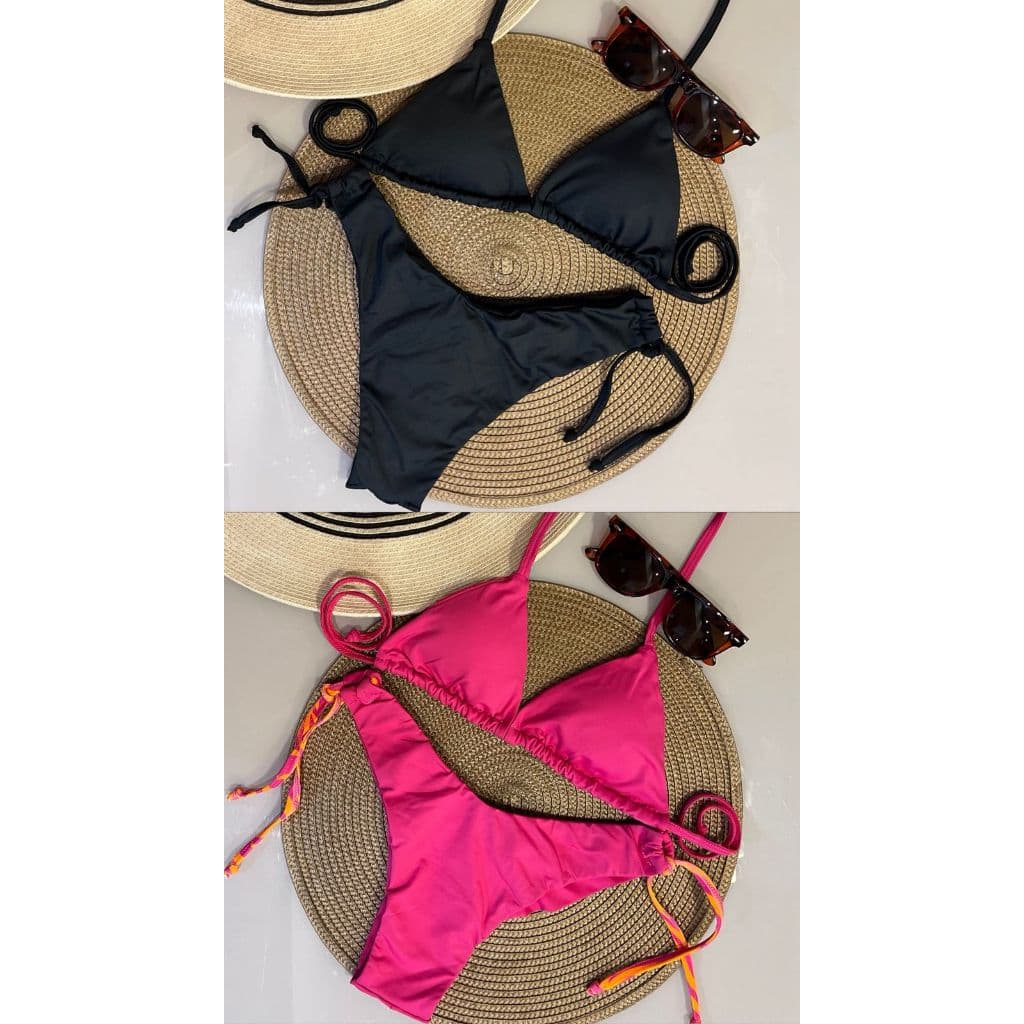 Biquíni feminino cortininha calcinha cintura alta fio duplo asa delta alça ajustável bojo fixo praia tecido confortável
