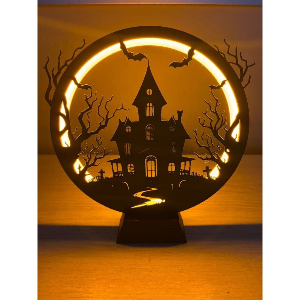 Luminária Halloween Casa Assombrada LED Decorativa 23cm com Fonte Bivolt Cabo 1,5m