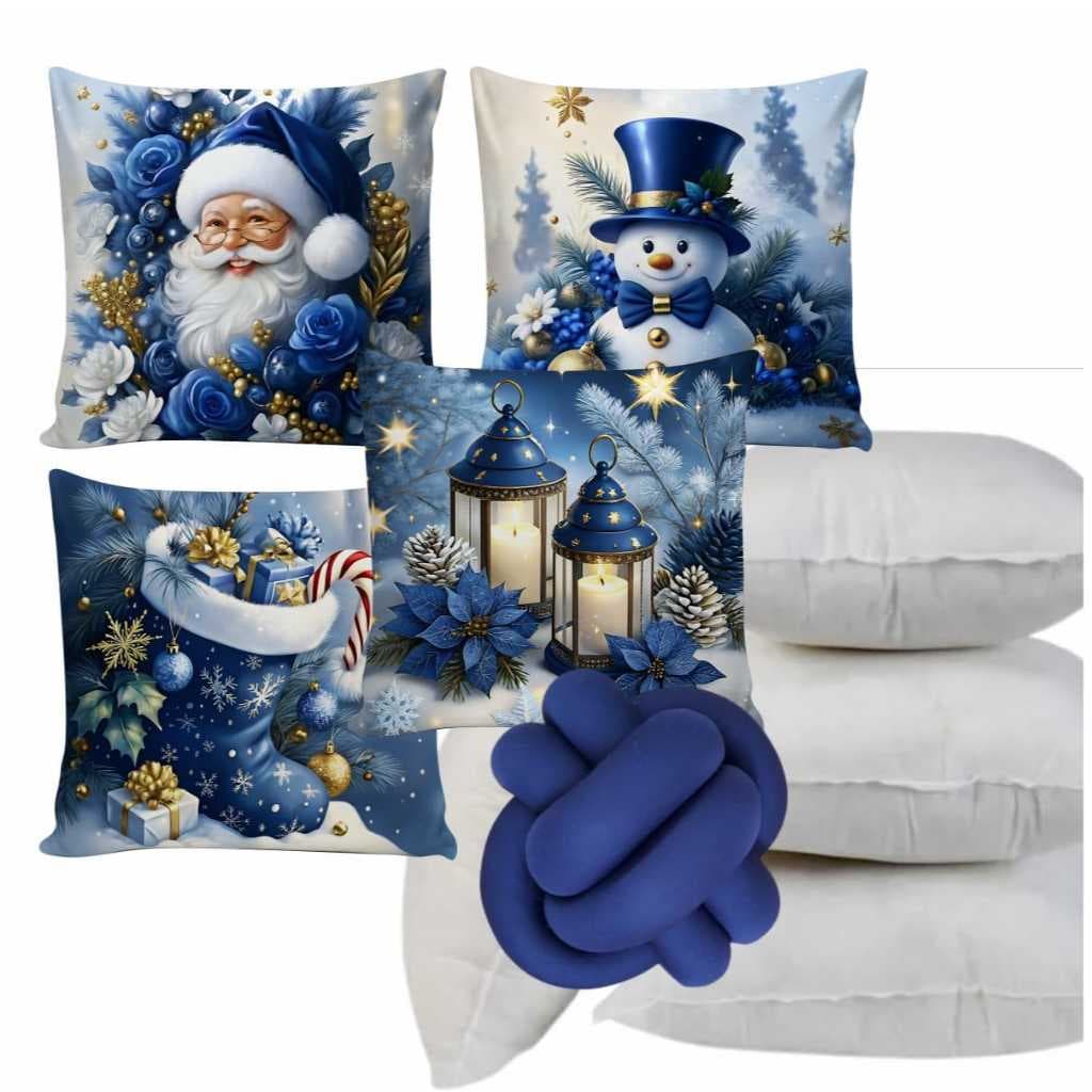 Kit 4 Almofadas CHEIAS Natalina Decorativas 45x45cm+Almofada de Nó Feliz Natal Quarto Sala Decoração