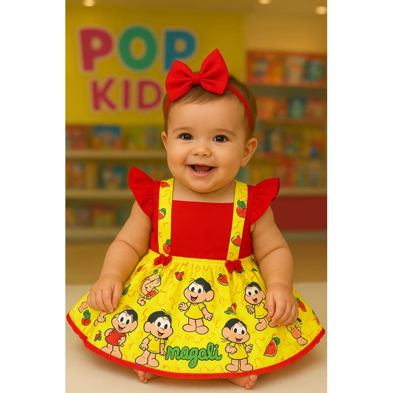 Jardineira Romper vestido salopete Bebê Menina Body Temático Book Festa Mesversário Magali Melancia luxo p/ sua princesa