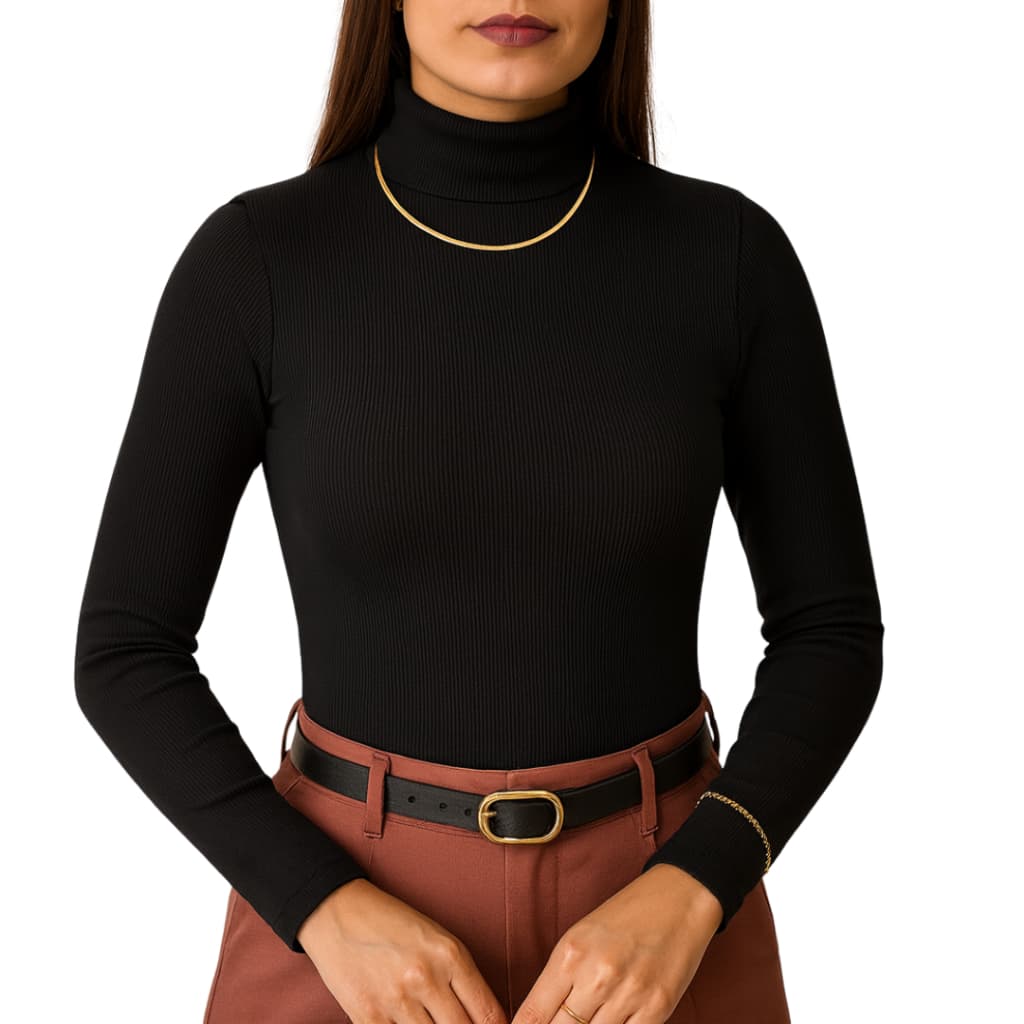 Blusa Cacharrel Feminina Gola Alta Manga Longa Quentinha Tecido canelado Moda Inverno