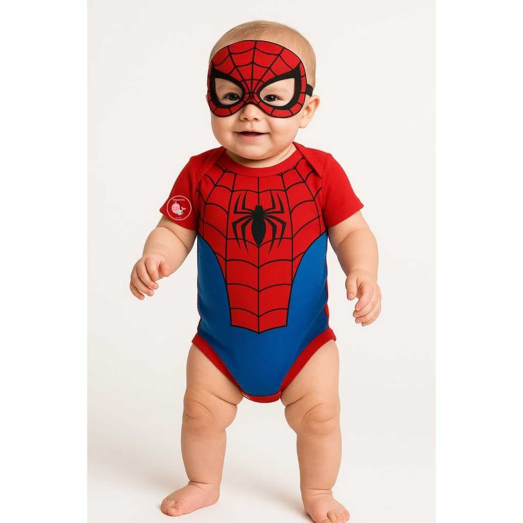 body bodie fantasia bebê menino Spider Man homem aranha super heroi diversão mesversario