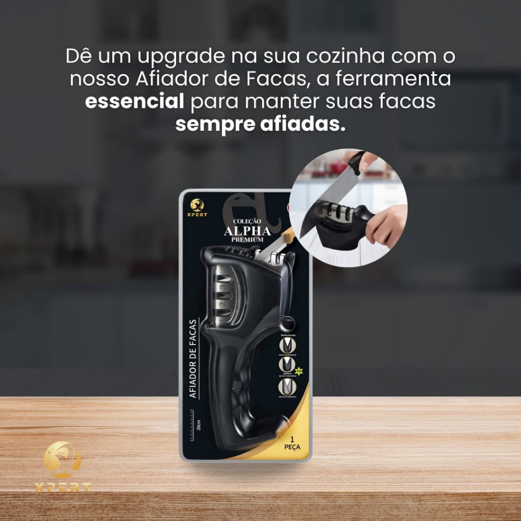 Afiador de Facas 3 Estágios Profissional Diamante Tungstênio e Cerâmica – Compacto e Resistente