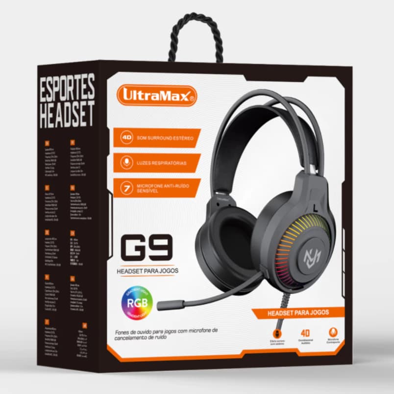 Headset Fone Para Gamer Fone de Ouvido Com Microfone RGB LED Para PS4, PS5, X-one Computador Ult-G9