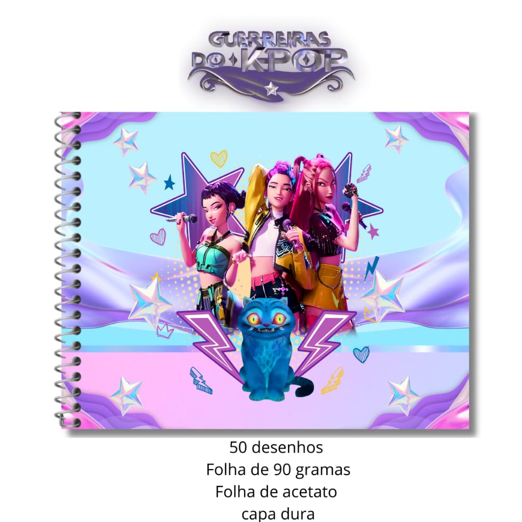 Livro de colorir Guerreiras do K-pop 50 Desenhos Personalizamos com o seu nome Capa Flexivel.