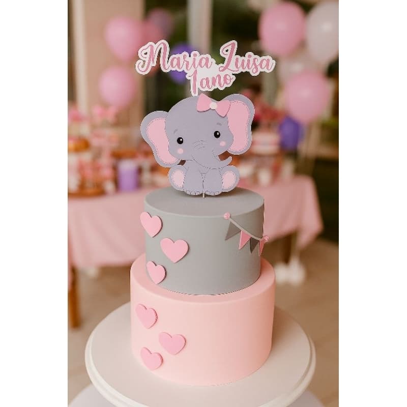 Topo de bolo Super Fofo Elefante para menina