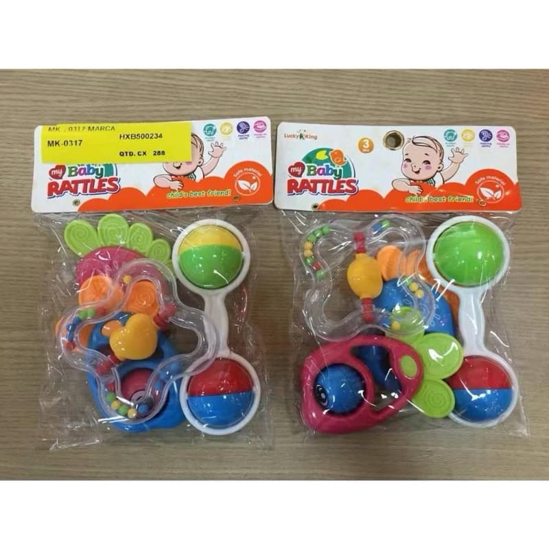 Brinquedos Para Bebê Kit com 4 pçs Chocalho + Mordedor Macio Colorido