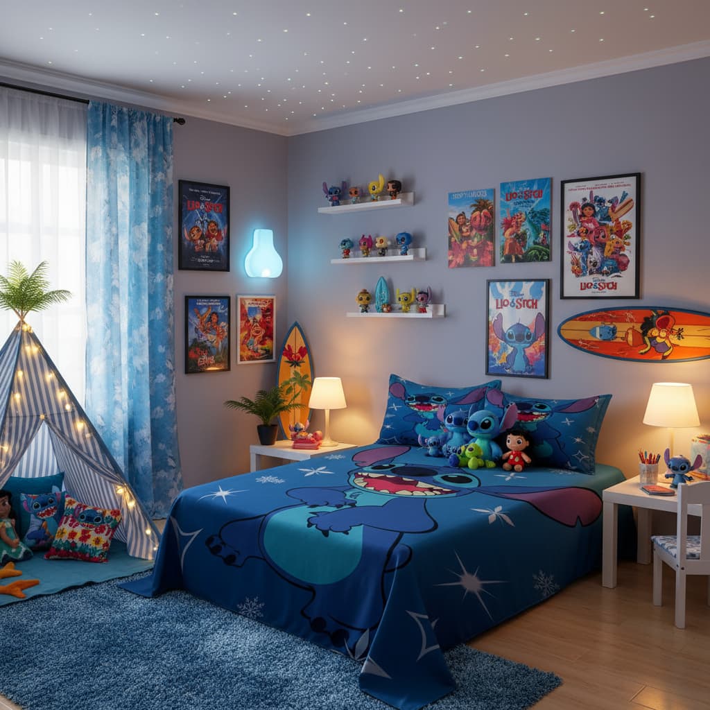 Lençol Casal de Personagem Stitch sem elástico 3 Peças LCC 41 | Jogo de Cama Colcha Infantil Juvenil