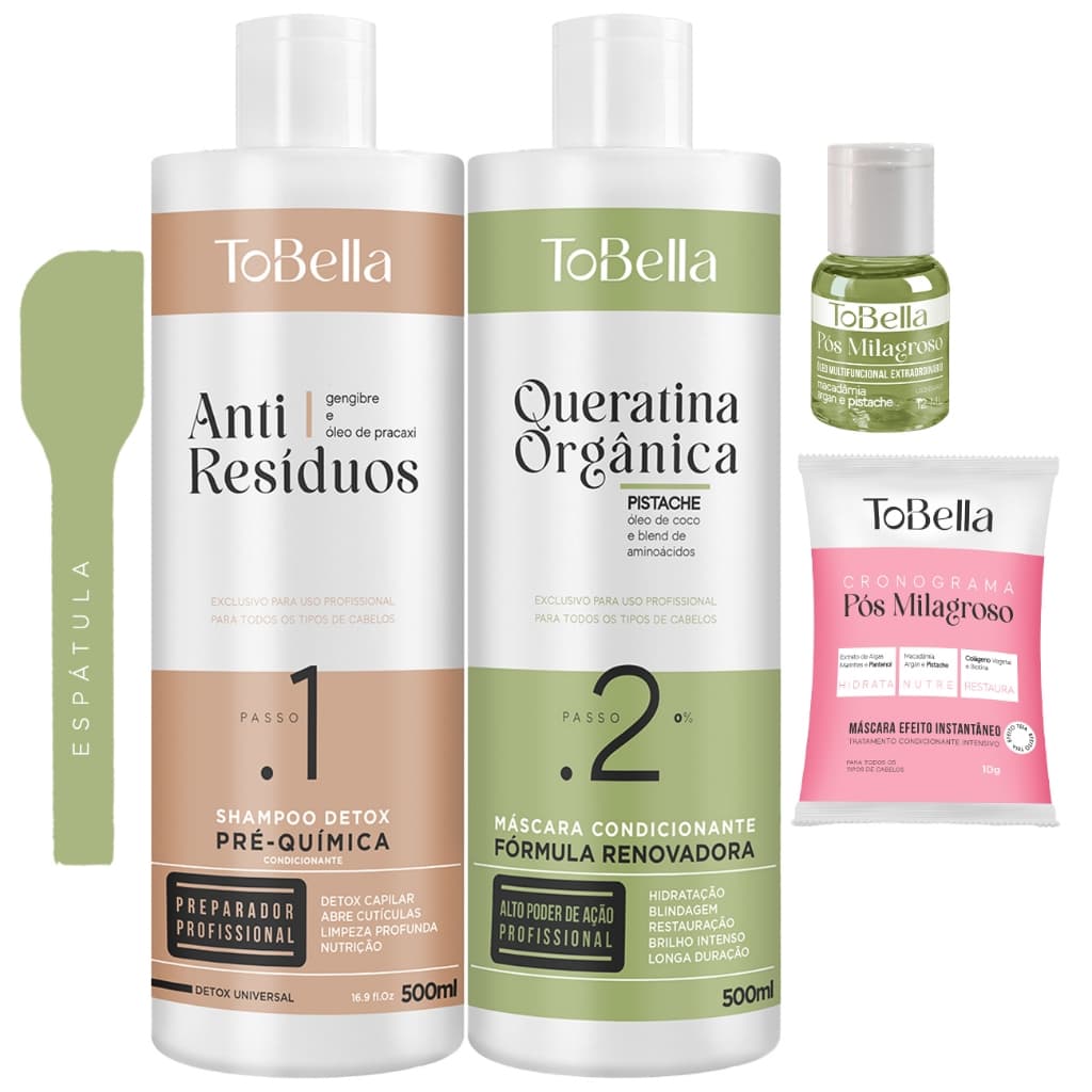 Kit Tobella Queratina Organica Selagem Sem Formol Definitiva Passo 1 + Passo 2 500ml