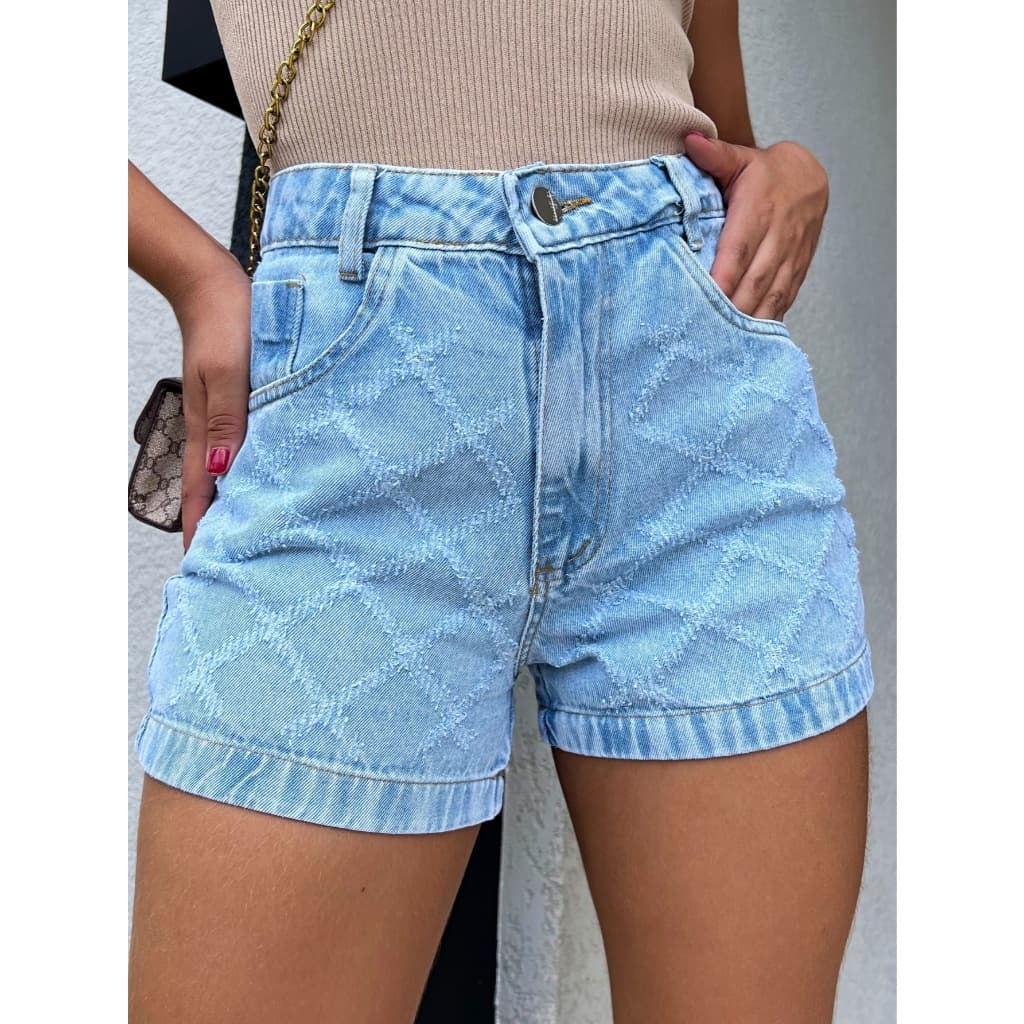 Short Jeans com laser cintura alto  rasgada Femininos