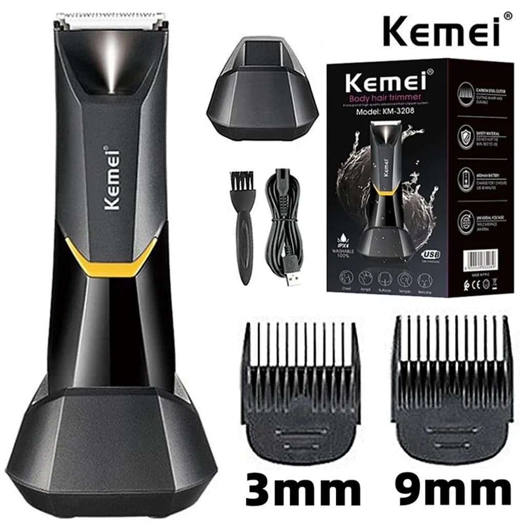 Aparador de Pelos Intimo Corporal Kemei KM-3208 Máquina de Aparar Pelos e Barbear Elétrica Unissex Depilador Corporal