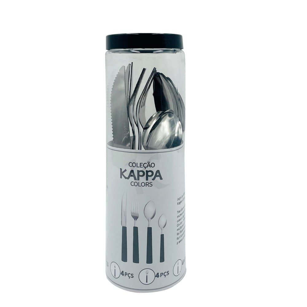 Jogo de Talheres 16 Peças - Preta e Vermelha, utensílios cozinha colher garfo e faca