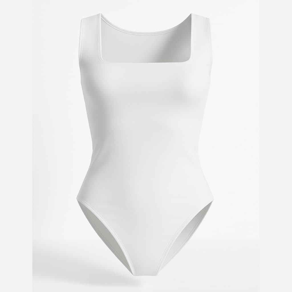 Body Feminino Regata Alça Larga Decote Quadrado Suplex Blusa Casual Forro Fecho Duplo