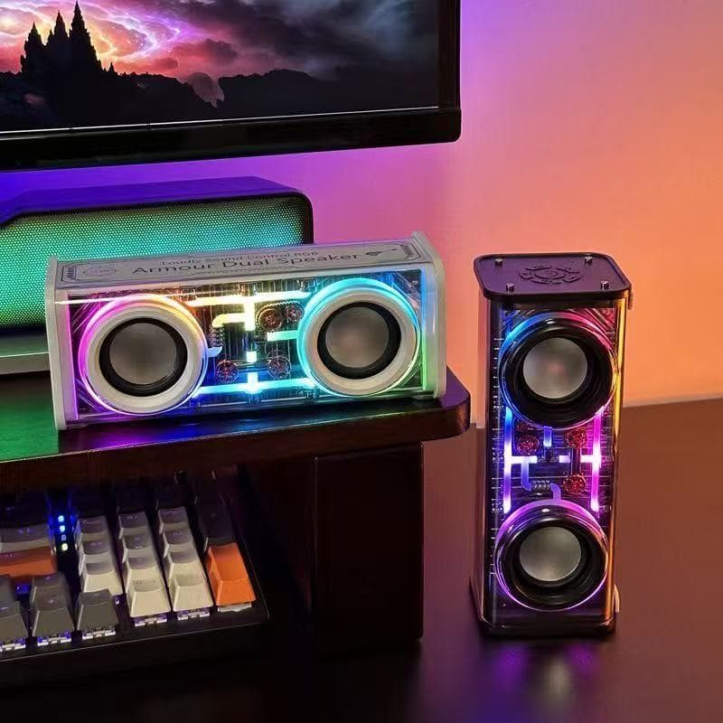 Caixa de Som Bluetooth Sem Fio Estilosa:Alto-Falante Duplo + Subwoofer – Tech Luz Ambiental Super Potente
