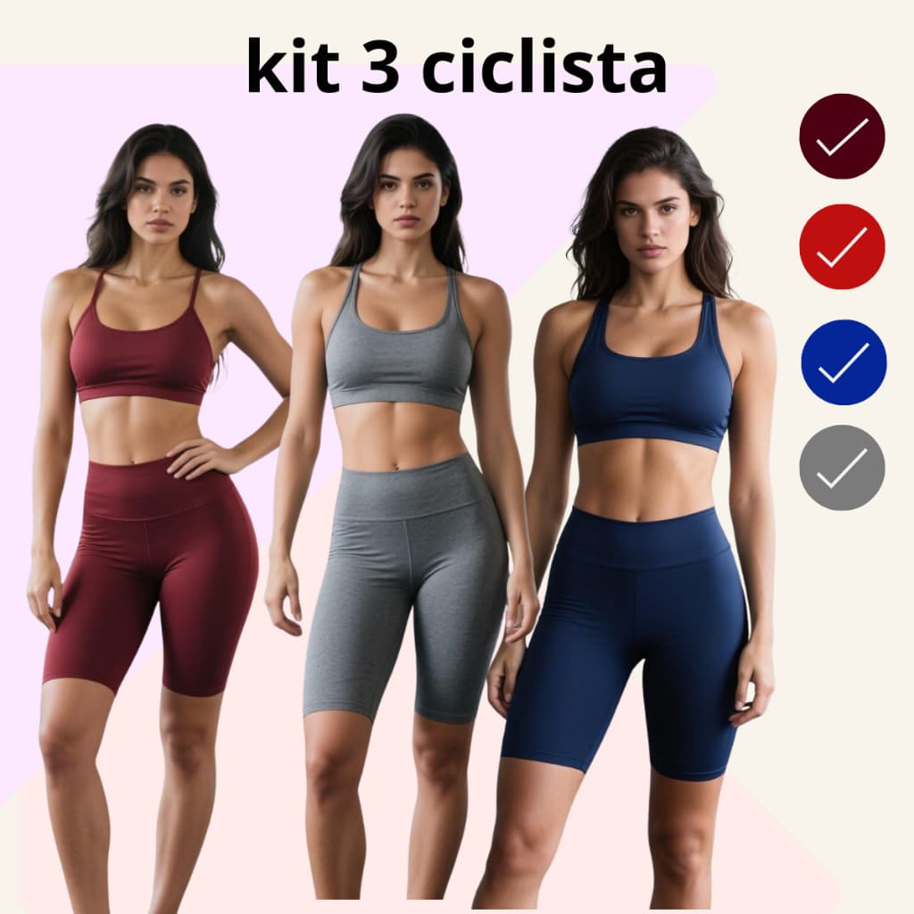 kit 3 bermuda/ short  legging suplex ciclista lisa feminina cintura alta academia não fica transparente