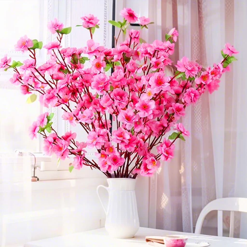 Buquê De Flores De Cerejeira Artificial Flor Pessegueiro Estilo Oriental Decoração 65cm