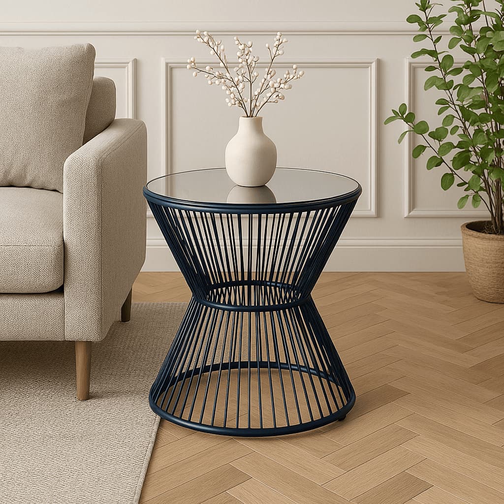 Mesa Ampulheta Fibra Sintética com Tampo de Vidro Espelhado— Moderna, Durável, Ideal para Varanda, Jardim Área Gourmet