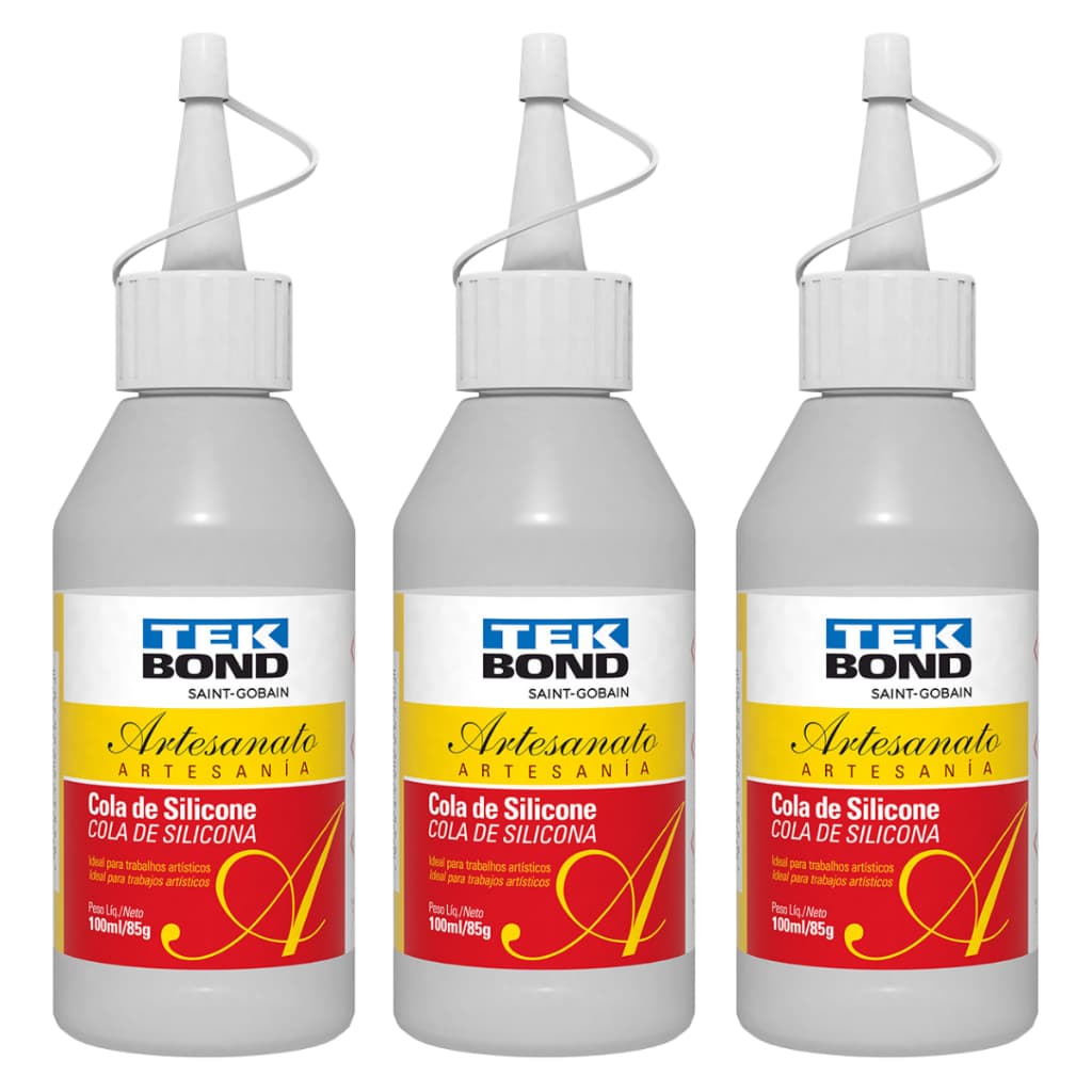 Kit 3 Cola De Silicone Liquida TekBond Artesanal 100ml/85g Incolor