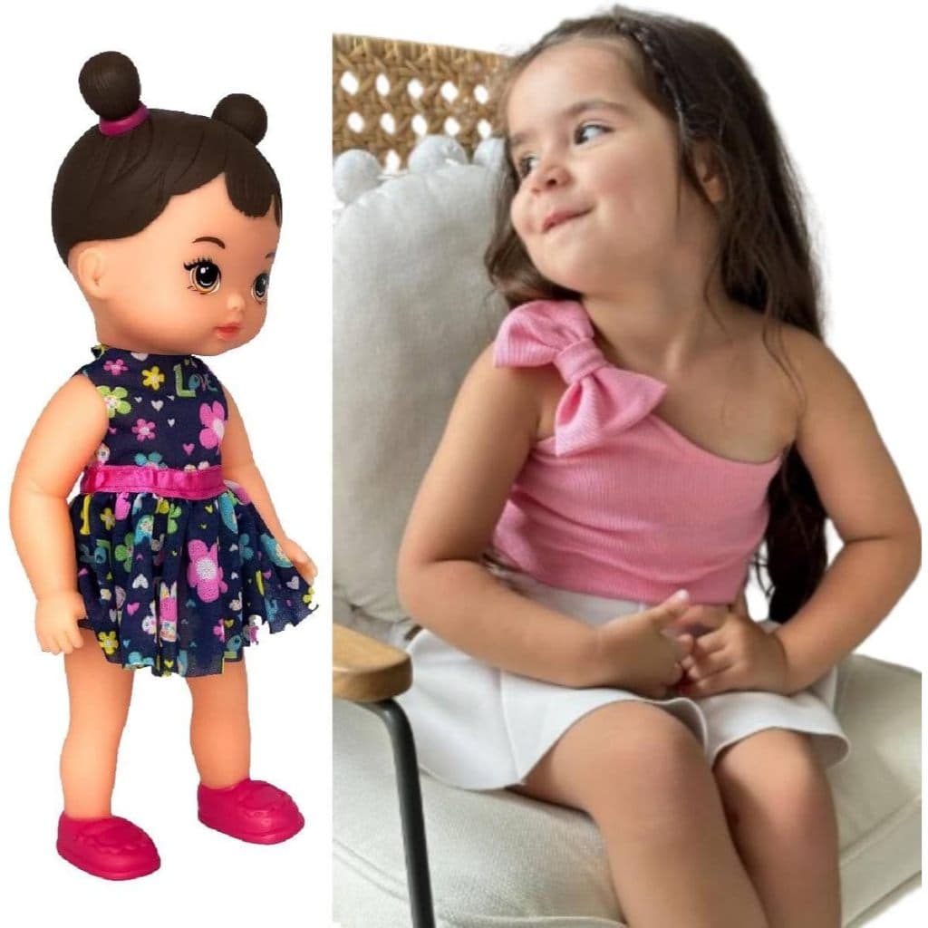 Boneca Hannah Infantil Bebê Copo Suquinho Canudo Vestido Acessórios Mamãe Filha Presente Menina