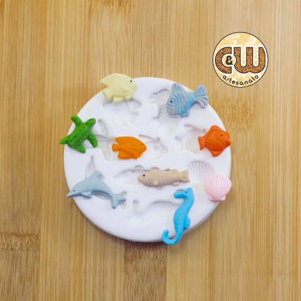 Molde Silicone MINI Fundo do Mar - Tartaruga / Cavalo Marinho / Concha / Peixes / Golfinho  Confeitaria e Artesanato