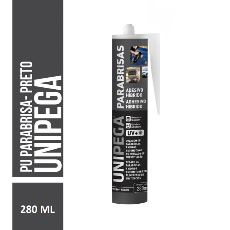Cola de Parabrisas e Vidros automotivo Preto 280ml Unipega TUBO PRECAO