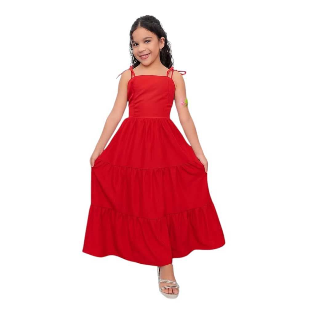 Vestido longo liso infantil e juvenil alças para lindas crianças e adolescentes